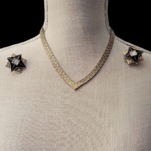 Gold and Black Star Earrings and Necklace Set